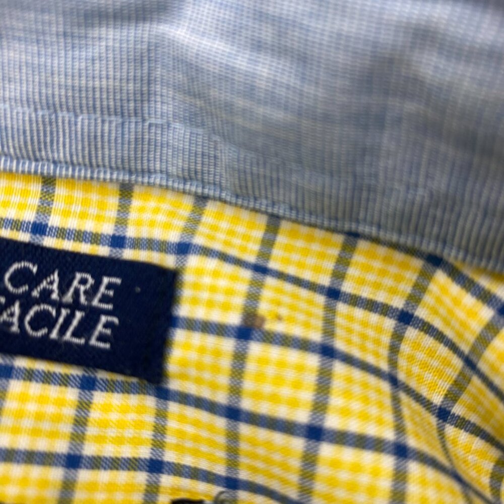 Vintage CHAPS Polo Shirt Men Large L Yellow Checkered Button Down Short Sleeves - Picture 6 of 9